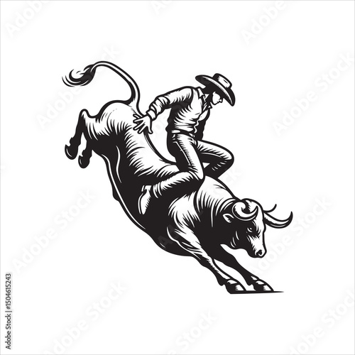 Bull Rodeo Showdown – Cowboy Riding a Bucking Bull in Action

