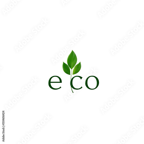 modern eco logo with small green leaves and clean typography, high quality png isolated on transparent background