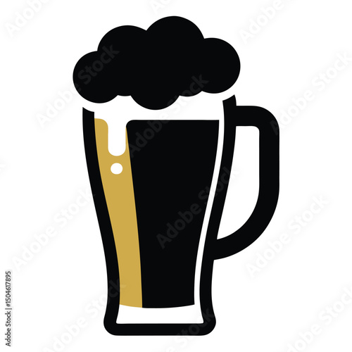 Vector illustration of a full pint of dark beer with a foamy head in a simple design