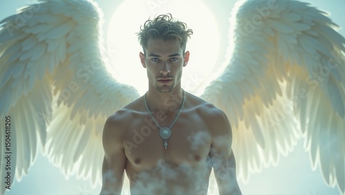 Angel - angel man - angel guy - angel in white - angel model - fashion angel - model in studio - white photoshoot - young man in white - handsome man in white - handsome guy in white.