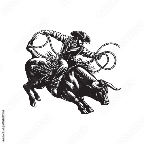 Bull Rodeo Showdown – Cowboy Riding a Bucking Bull in Action

