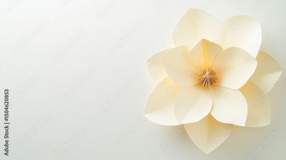 Fototapeta premium Photograph of a large, white paper flower. the flower is made up of multiple layers of paper, creating a layered effect.
