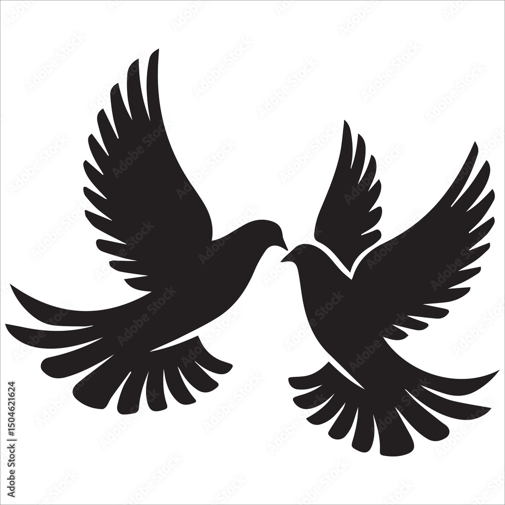 Obraz premium Pair of Doves Silhouette Vector,A pair of flying doves vector art work illustration