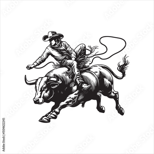 Bull Rodeo Showdown – Cowboy Riding a Bucking Bull in Action

