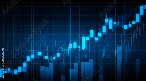 Blue Stock Market Chart on Dark Background, Trading, Finance, Investment, Business Growth, Data Analysis, Economy, Financial Graph, Upward Trend
