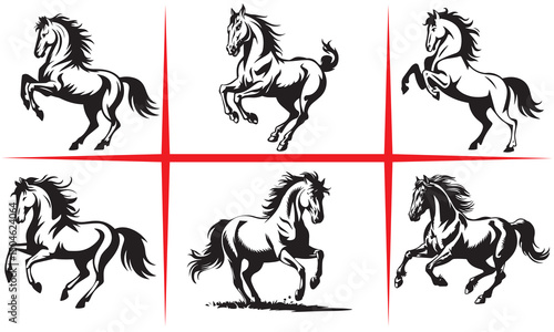 prancing horse silhouette vector,horse engraving black and white outline