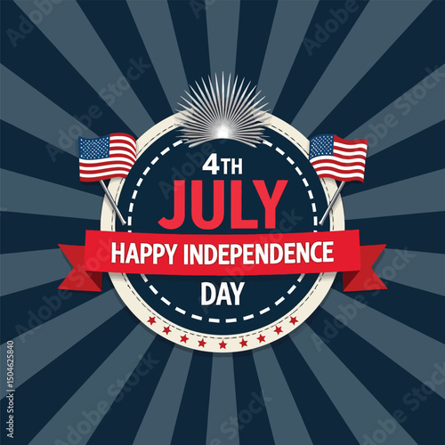 Fourth of July: A patriotic emblem design. With the flag waving, commemorating American Independence Day, perfect for celebrating freedom and national pride.
