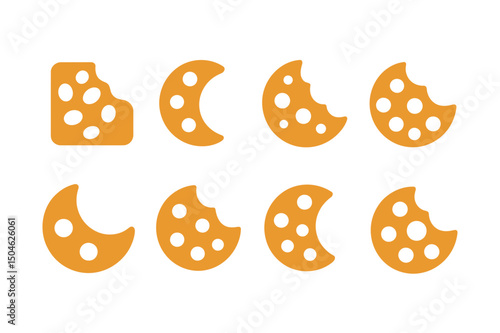 Phases of cookie bite on white background