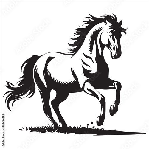 prancing horse silhouette vector,horse engraving black and white outline
