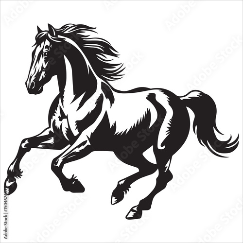 prancing horse silhouette vector,horse engraving black and white outline