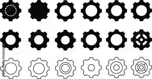 Gear setting icon set, containing Cog wheel, Gear wheel symbol, Vector illustration.