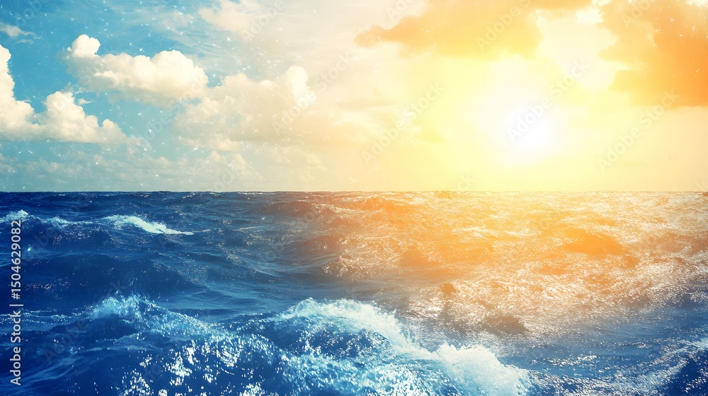 Fototapeta premium Ocean Sunset Dramatic Waves Seascape Summer