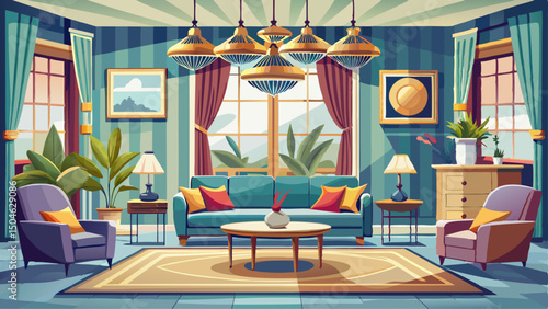 This stylish living space blends modern furnishings with traditional decor elements, creating a harmonious interior. Sleek lines meet classic textures, offering an inviting and balanced environment fi