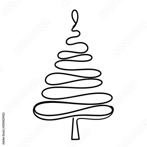 Minimalist black outline of a Christmas tree on a white background, simple and contemporary design representing holiday spirit, concept of décor or seasonal greeting card