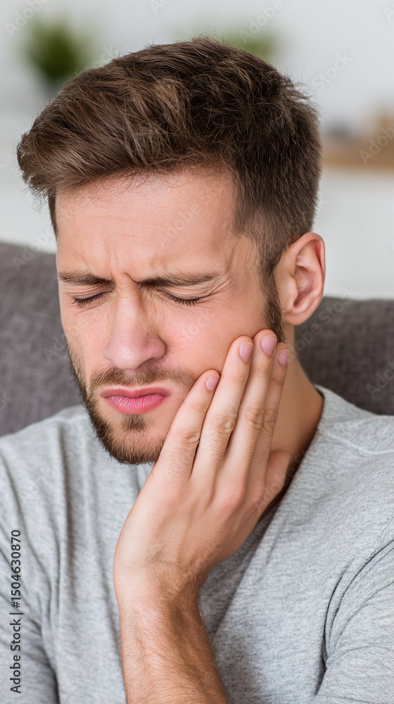 Obraz premium Young man experiencing sudden toothache at home