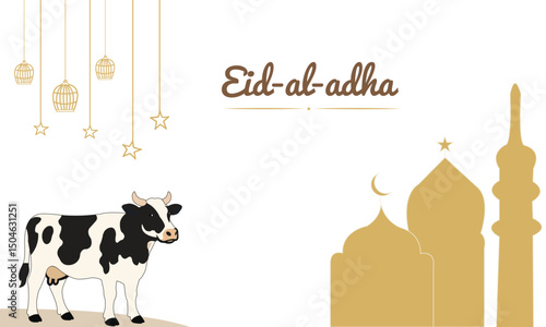 Eid al Adha Mubarak,Islamic festival social media banner,simple vector background, web banner with cow.