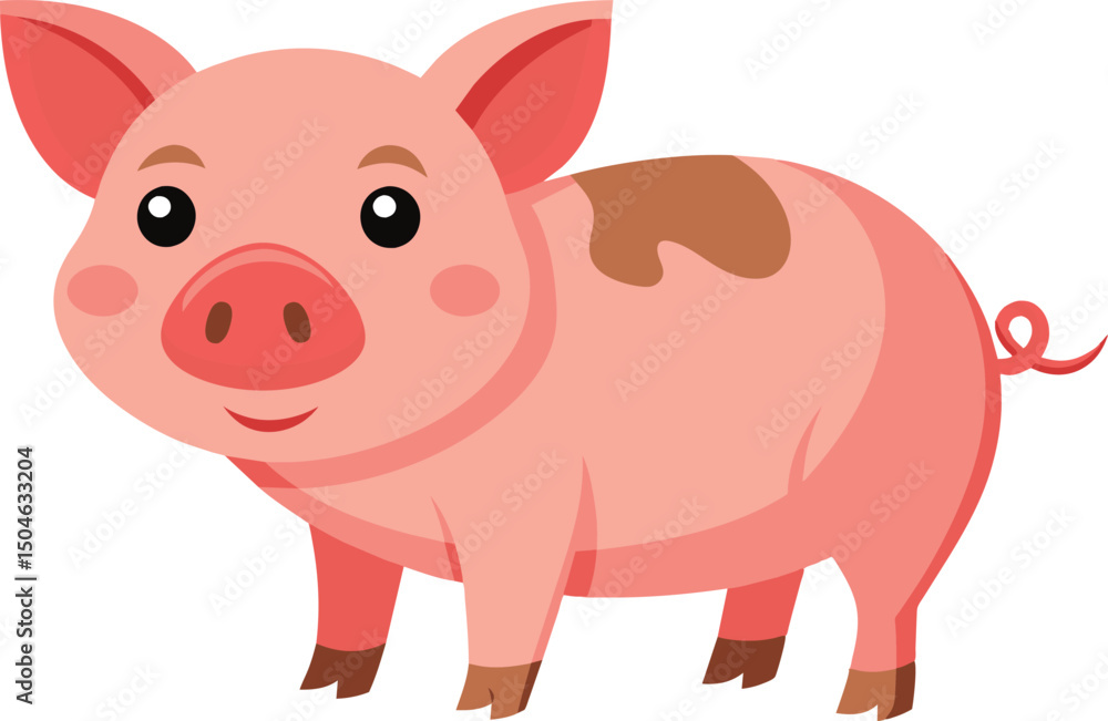 Cute Pink Pig Cartoon Illustration Cute Pink Pig Cartoon Illustration