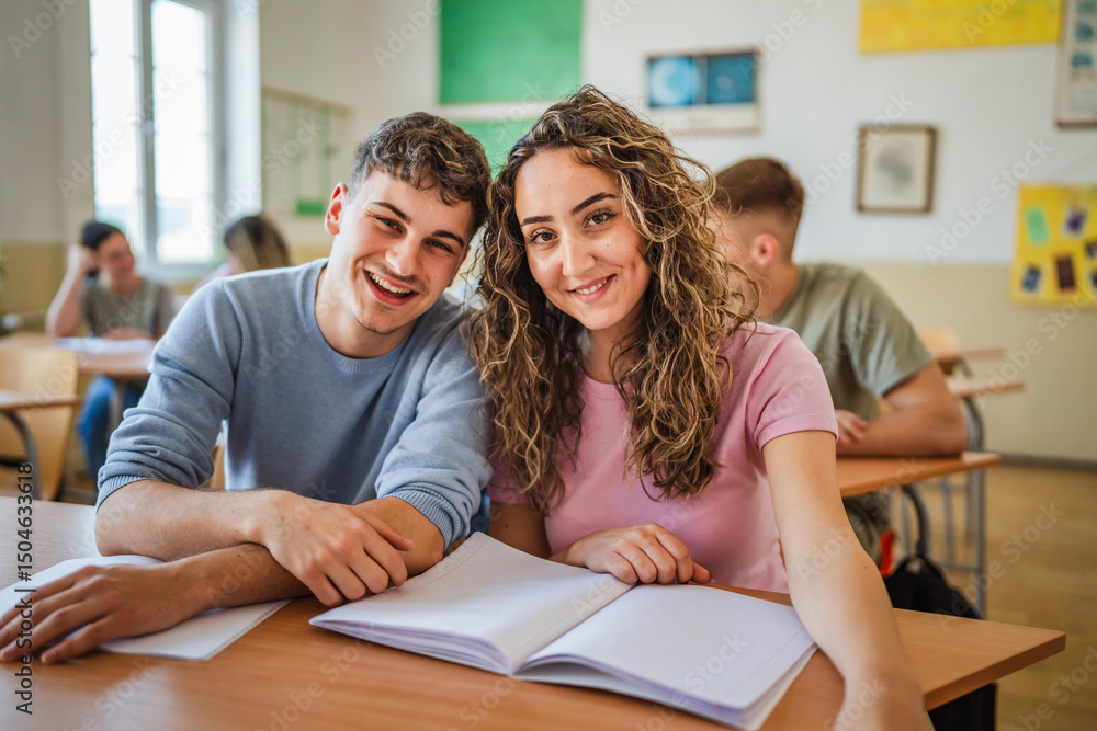 Obraz premium Portrait of students during lecture in classroom at high school