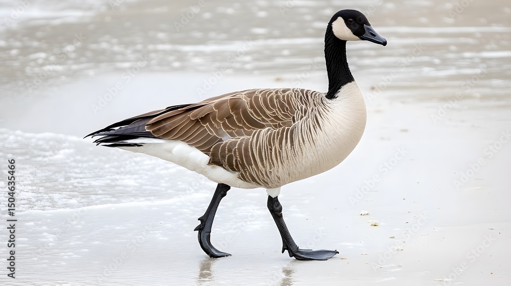 Fototapeta premium Canada Goose Walking on Beach Sand Winter