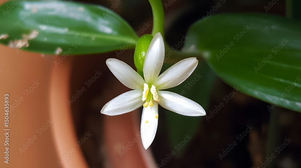 Obraz premium Delicate White Flower Bloom Close Up Macro Shot