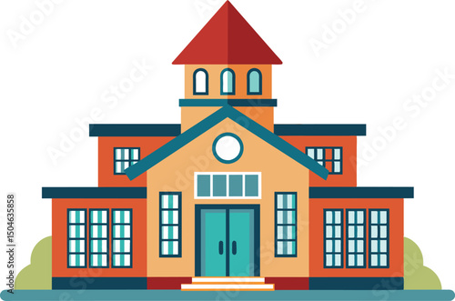 Flat Design School Building Illustration