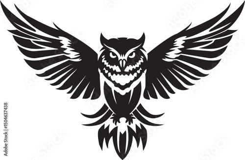 Fotografi Owl Vector - Tribal Owl with Outstretched Wings Vector Design Symbolizing Wisdom