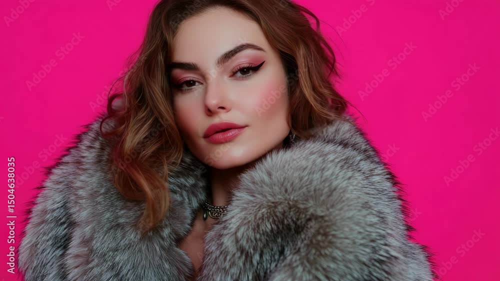 A woman wearing a luxurious fur coat. Model showcases style and autumnal fashion. A woman wearing a luxurious fur coat. Model showcases style and autumnal fashion.