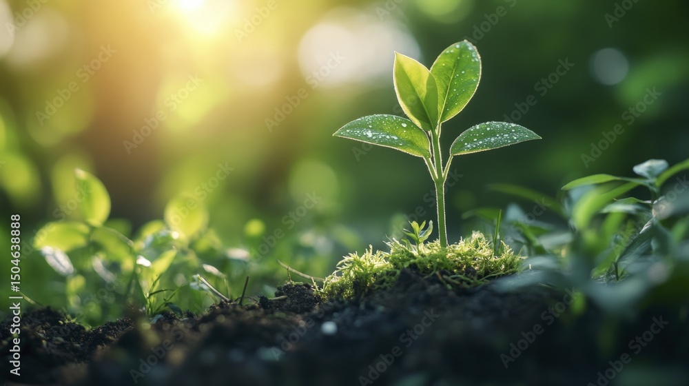 Small plant seedling growing from soil in a natural outdoor environment Small plant seedling growing from soil in a natural outdoor environment