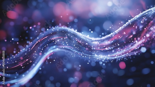 Abstract Glowing Particle Stream with Bokeh Effect on a Dark Background