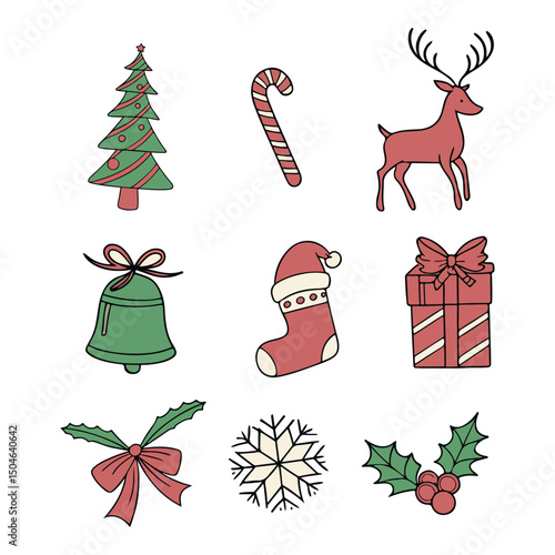 tristmas all set vector illustration Christmas bell with red ribbon on white background