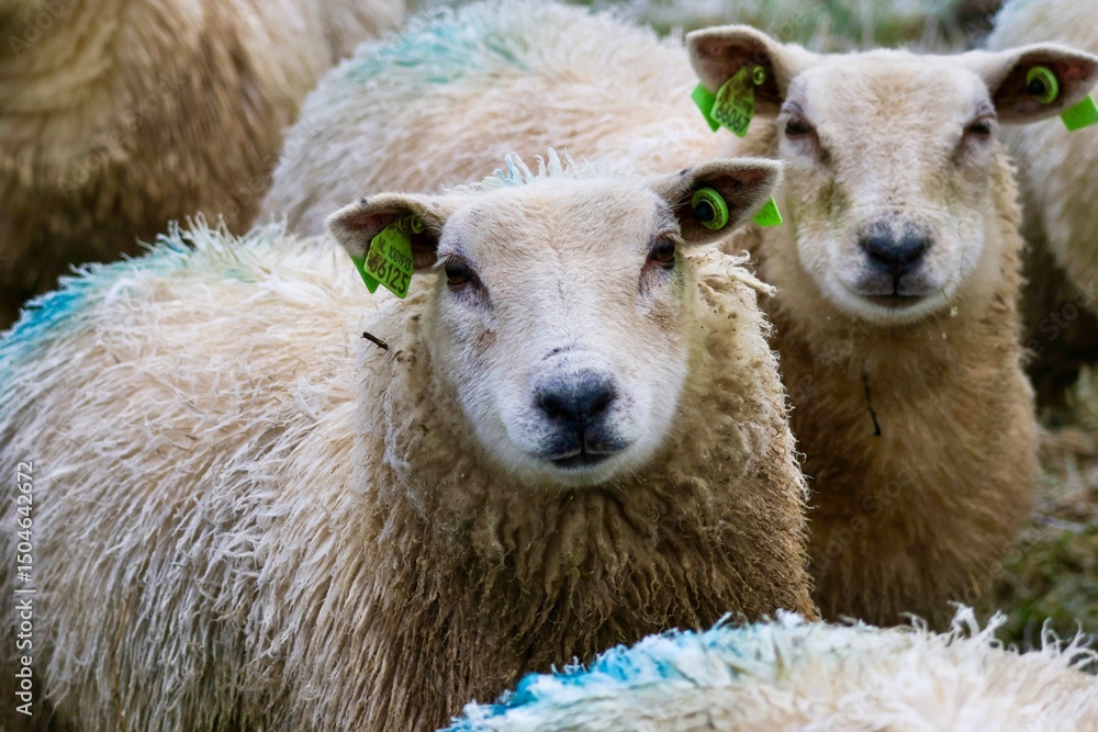Naklejka premium Curious sheep in wintertime