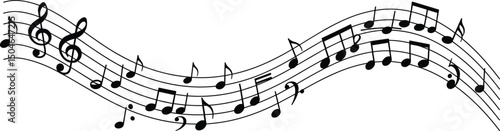 Music notes wave, musical notes on transparent background,