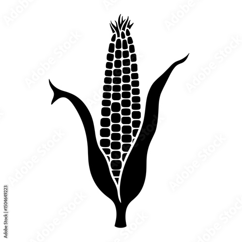 Single ear of corn, maize, black and white illustration, simple design.