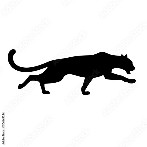 Black panther silhouette, powerful, wild cat, predator, stealth, jungle, wildlife, nature, animal, vector, graphic, design, symbol, icon, illustration, art, elegant, majestic, strong, fierce, power.