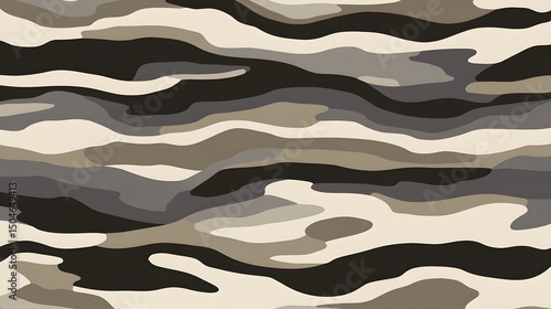 Abstract Beige Black Grey Camo Wave Pattern Seamless Texture