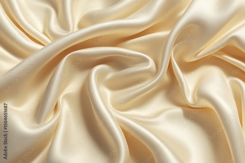 Obraz premium Luxurious draped cream satin fabric texture background