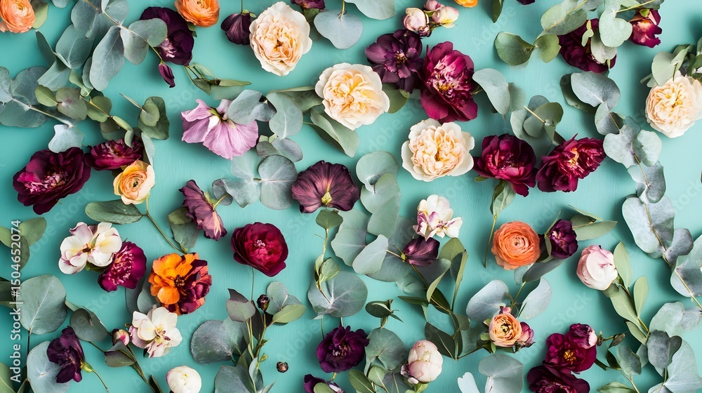 Floral Pattern Background Elegant Roses Eucalyptus Flowers Floral Pattern Background Elegant Roses Eucalyptus Flowers