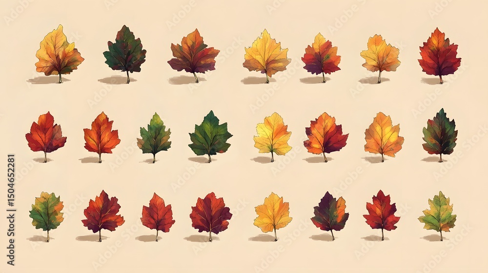 Obraz premium Autumn Leaves Collection Watercolor Style Illustration