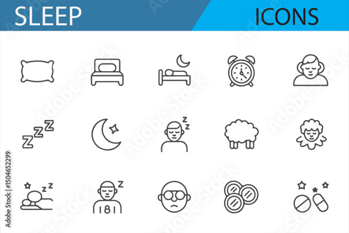 Icon collection showcasing essentials for a good night's rest, perfect for sleep-related projects or blogs.