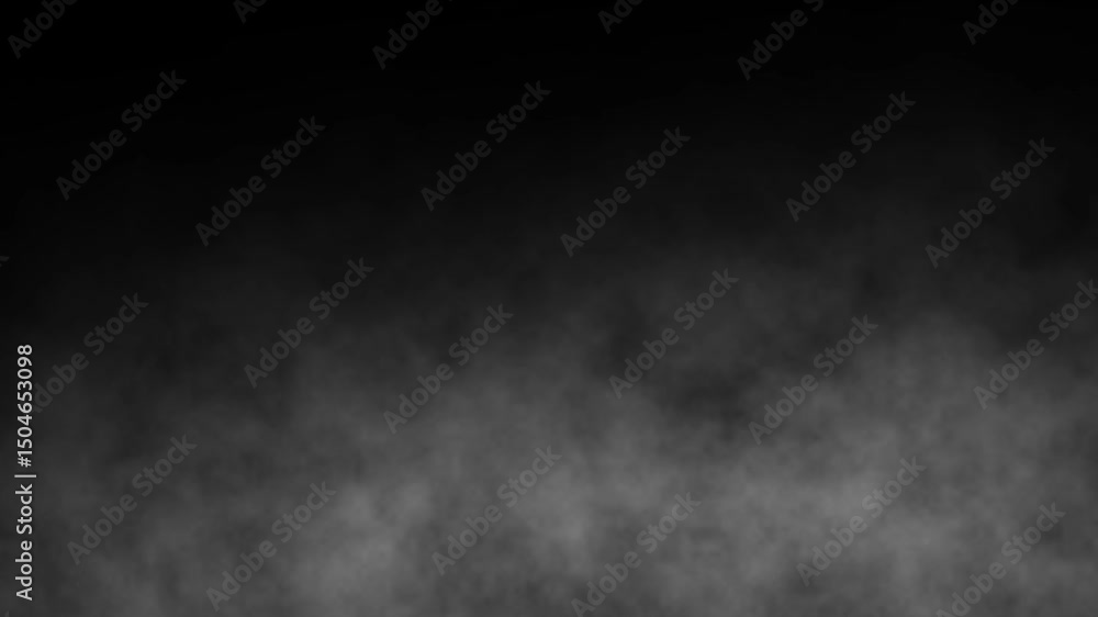 Smoke atmosphere or fog overlay on black background. Steam floating. Mist fog cloud smoke effect in slow motion. Mist fog floating through space for video editing
