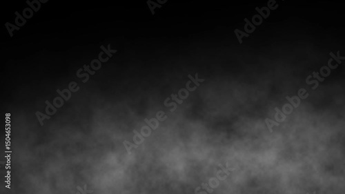 Smoke atmosphere or fog overlay on black background. Steam floating. Mist fog cloud smoke effect in slow motion. Mist fog floating through space for video editing