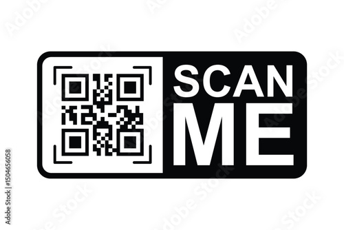 Modern minimalist stock image featuring a QR code and bold 'SCAN ME' text on a sleek black rectangle with rounded corners. Clean, sans-serif typography and high-contrast design