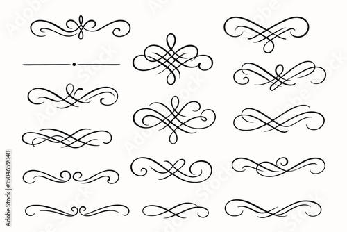 Elegant Hand-Drawn Calligraphic Elements Set Vector Collection of Vintage Flourishes Swirls Dividers and Ornaments for Wedding Invitations Certificates Typography and Decorative Design