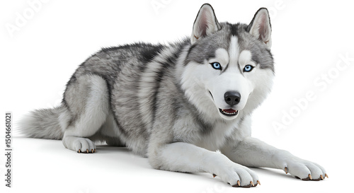 Captivating Gray Husky Resting Serenely Against a Clean White Backdrop