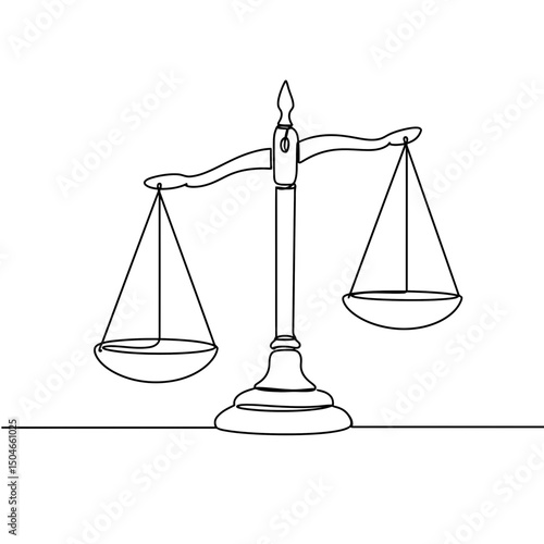 Continuous line vector of a unbalanced scales. Symbol of  justice and courts. Fair or unfair verdict concept