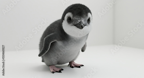 Adorable emperor penguin chick portrait with fluffy feathers