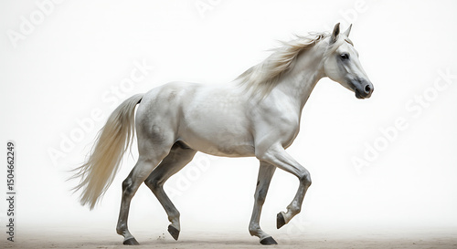 Elegant White Horse in Motion on a Light Background Conveying Grace and Power