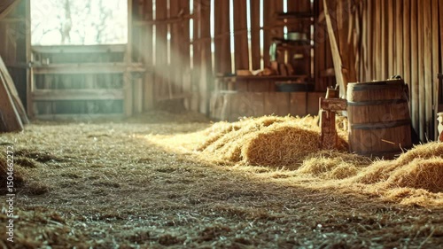 Wallpaper Mural Interior of old wooden barn with loft. Dirt floor, rustic and industrial atmosphere. Equipment scattered around. Torontodigital.ca