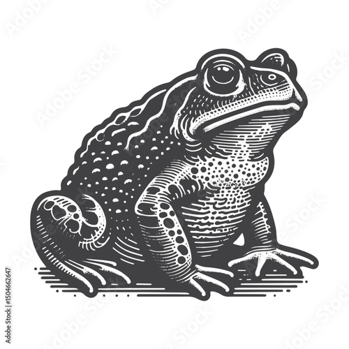 Rustic Common Toad Frog Sitting – Vintage Amphibian Engraved Style Vector for T-Shirts, Posters, Stickers, and Nature Themes Apparel