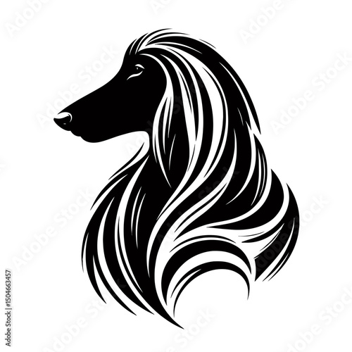 Afghan hound dog side view vector. Diversity of breeds, pet and friend for human. Vet clinic professional services, grooming salon and dog food decoration